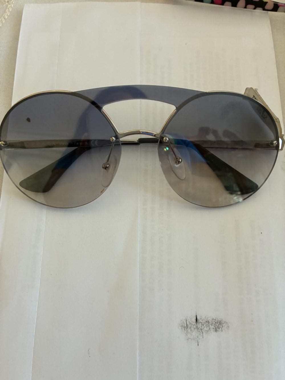 Prada Round Aviator Sunglasses in Gray and Gold